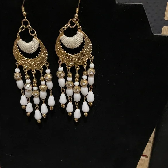 Artisan Gold and Cream Dangle Earrings - Picture 3 of 4